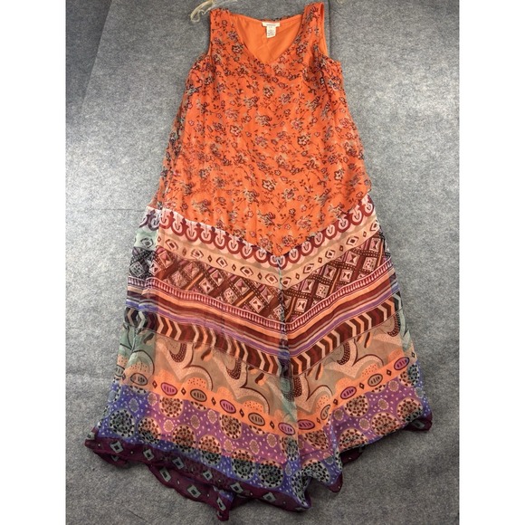 Sundance Dresses & Skirts - Sundance Womens M Floral Geometric Midi Sleeveless Chiffon Overlay Boho Chic SEE